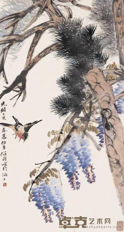 任颐 1875年作 翠映紫云 立轴 70×39.5cm